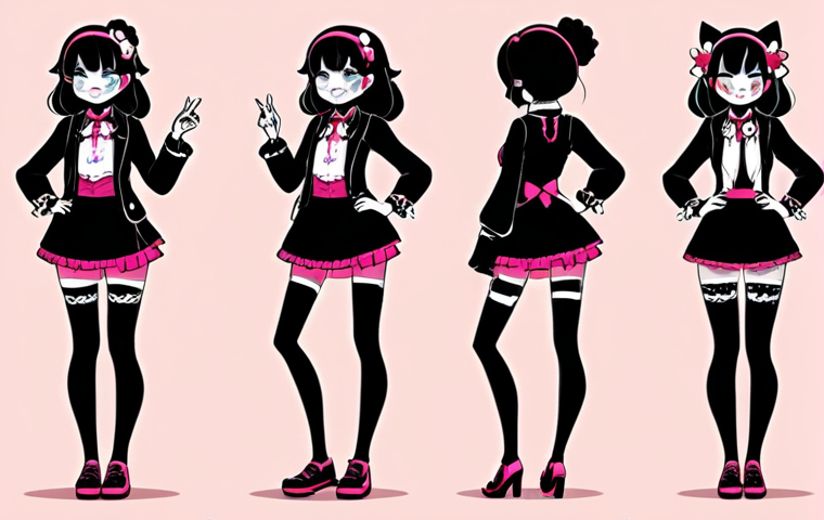**

A character design showcasing a unique silhouette, vibrant colors, and symbolic motifs. The character's pose should exude confidence and the expression should be friendly. The background incorporates elements of the character's backstory, suggesting their goals and relationships. The overall style is a balanced mix of "kawaii" and sophistication, appealing to a broad audience.
**