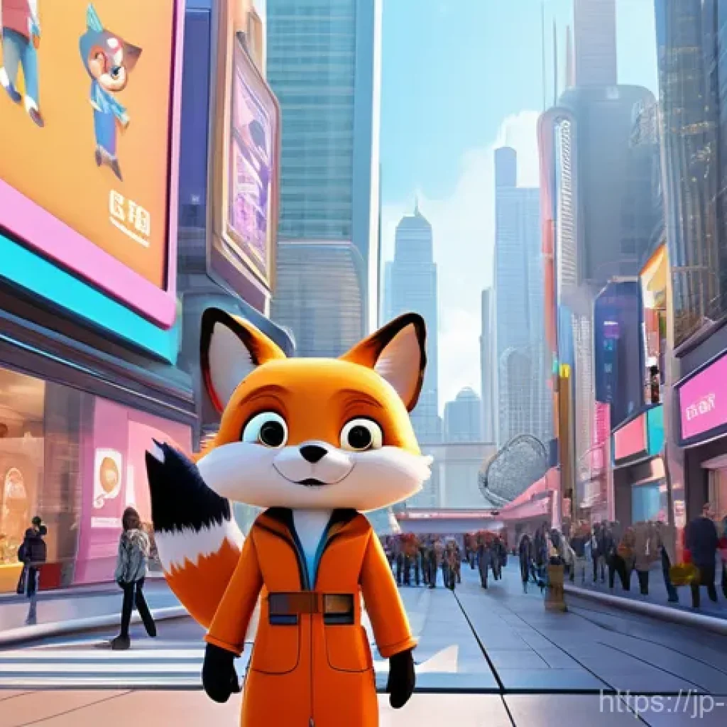 캐릭터 디자인의 산업적 가치 - **"Global Character IP Empire: A Vibrant City Scene"**
    A wide-angle, dynamic shot of a bustling,...