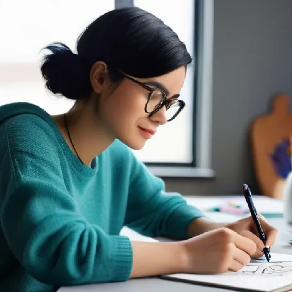 캐릭터 디자인 자기소개서 작성법 - **Prompt:** A young, determined female character designer in her early 20s, with short, stylish blac...