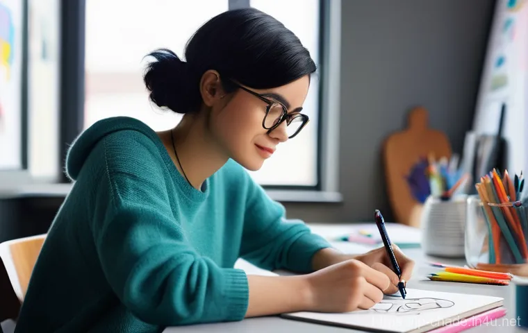 캐릭터 디자인 자기소개서 작성법 - **Prompt:** A young, determined female character designer in her early 20s, with short, stylish blac...