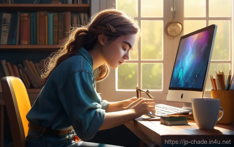 캐릭터 디자인 직업 윤리 - **Prompt: The Thoughtful Creator's Studio**
    A bright, clean, and modern artist's studio. In the ...