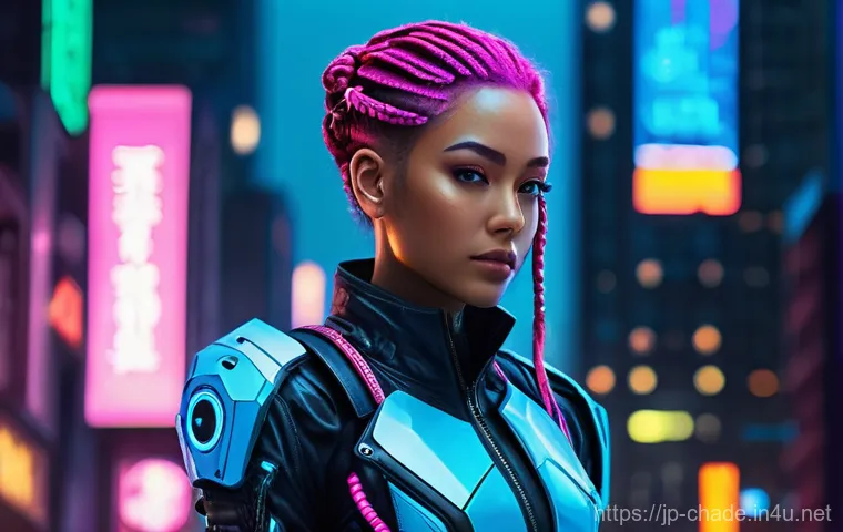 캐릭터 디자인의 기초 개념 - **Cyberpunk Tech-Wear Rebel with a Hidden Gentle Side**
    A full-body dynamic portrait of a young ...