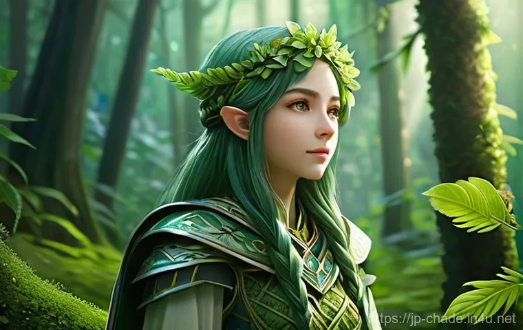 캐릭터 디자인 입시 포트폴리오 준비 사례 - **Prompt for a Story-Rich Forest Guardian Character:**
    "A shy but strong-willed female forest el...