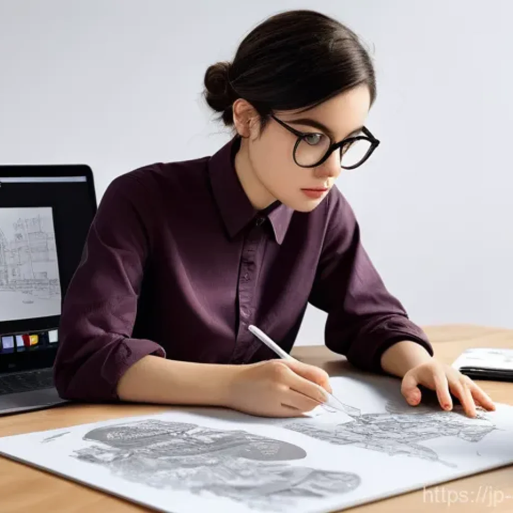 캐릭터 디자인 프로젝트 데드라인 관리 - **Prompt:** A determined female character designer in her late 20s, with short, stylish hair and gla...