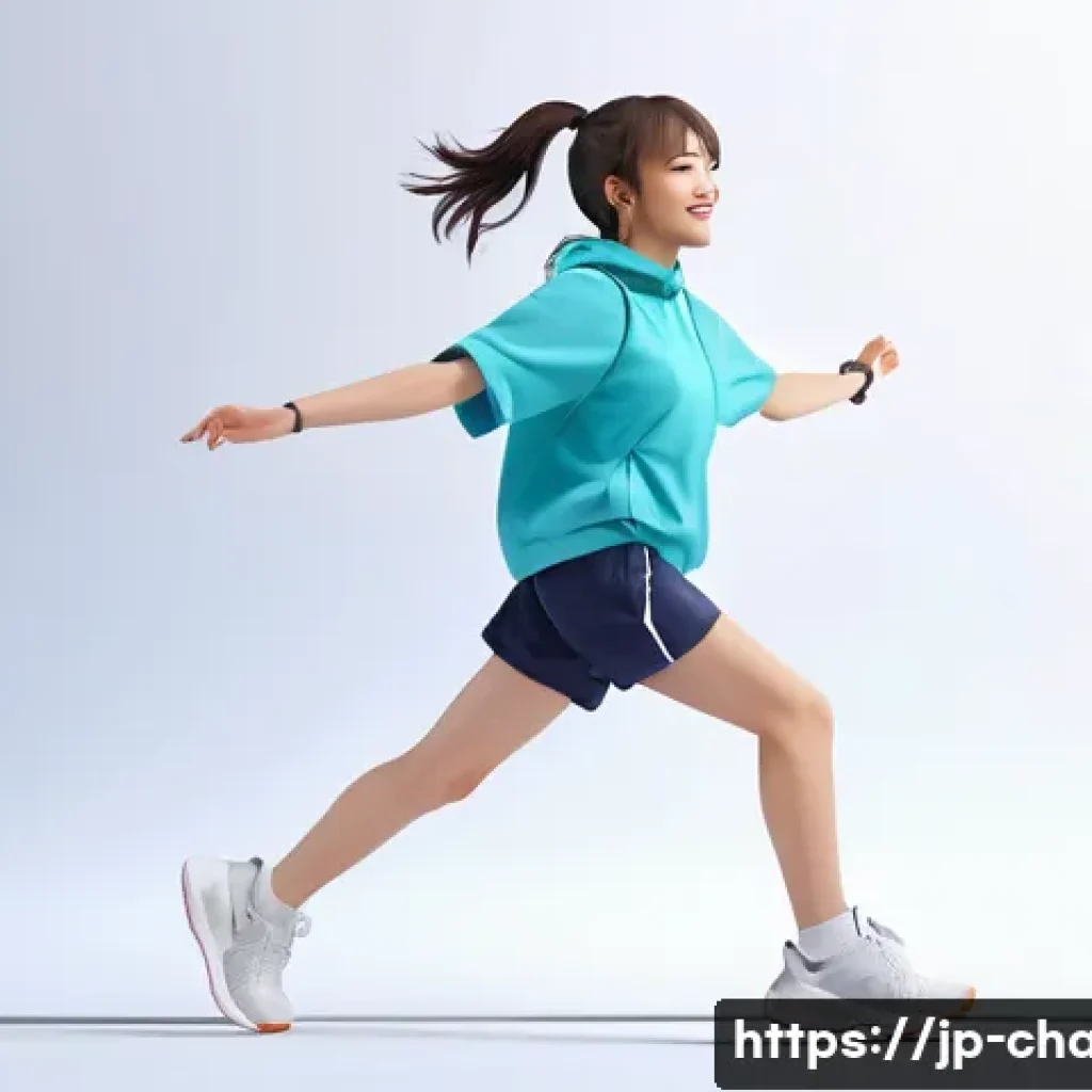 캐릭터 디자인 초급 고급 단계별 스킬 - A cheerful young anime-style girl in sporty casual clothes, composed with simple geometric shapes em...