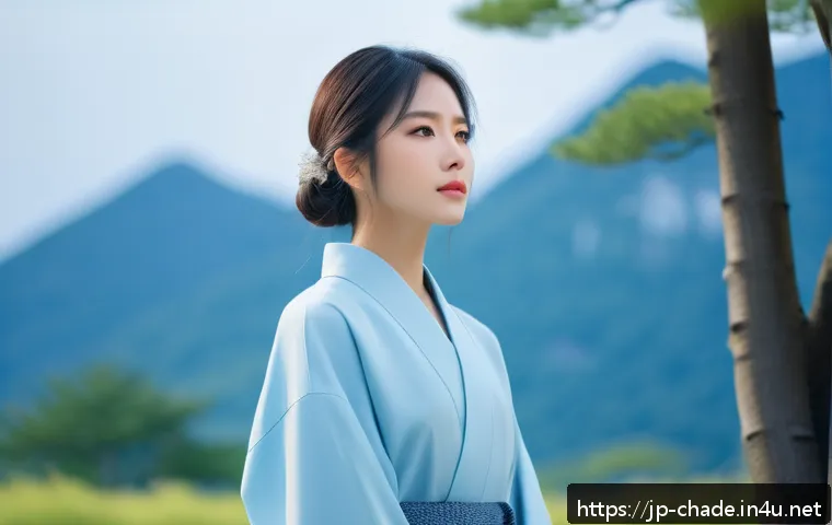 캐릭터 디자인 관련 심리적 분석 - A thoughtful young female character standing calmly in a serene natural setting, wearing a modern ou...