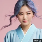캐릭터 디자인의 글로벌 시장 진출 사례 - A dynamic character portrait featuring a young Japanese woman with a unique silhouette characterized...